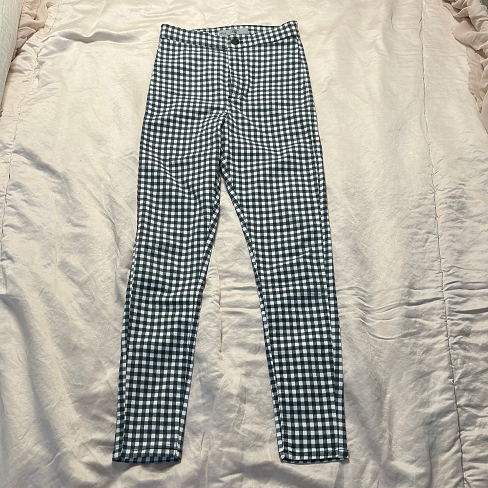 Topshop Moto Joni Grey and White Checkered Jeans